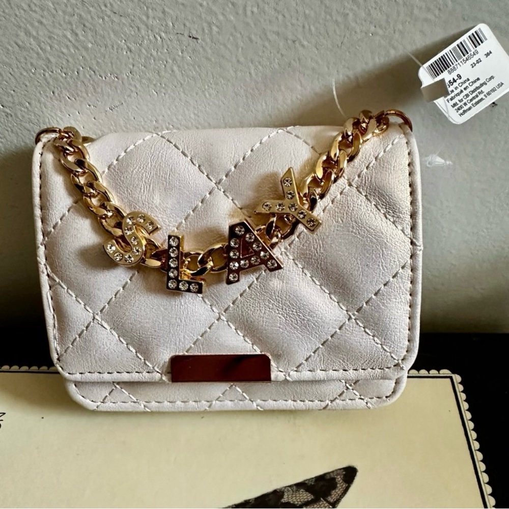 Light Pink  Quilted “Slay” Gold-tone  Chain Crossbody Bag